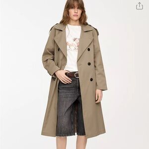 PULL AND BEAR Women's Tan Double-Breasted Trench Coat